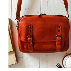 Patricia Nash Leather Halloween Fall Orange Italian Leather Messenger  Crossbody